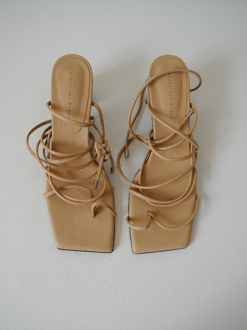 Blanc Sur Blanc Nude Leather Lace-Up Heeled Sandals EU 38